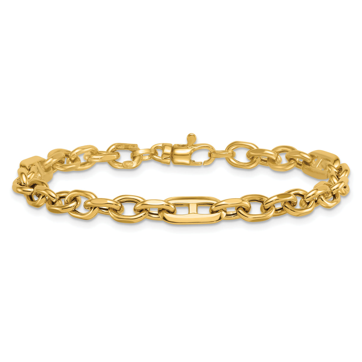 14k Polished Oval and Anchor Link 7.5in Bracelet-SF3154-7.5