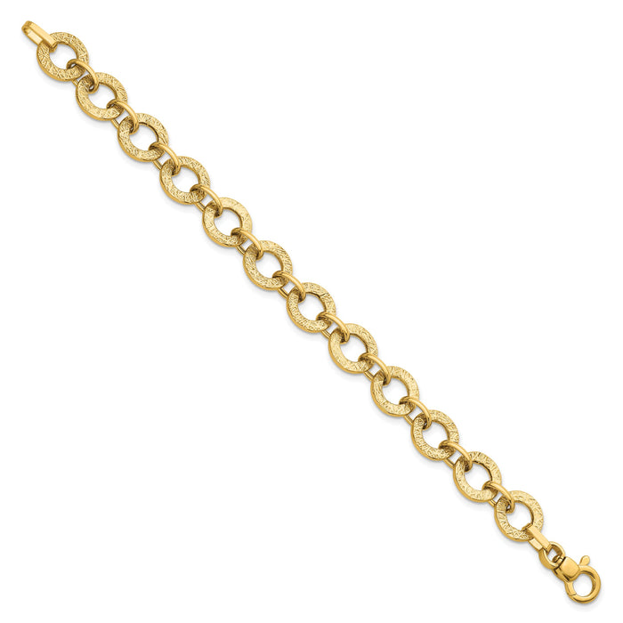 14K Polished and Textured 7in Fancy Link Bracelet-SF3155-7