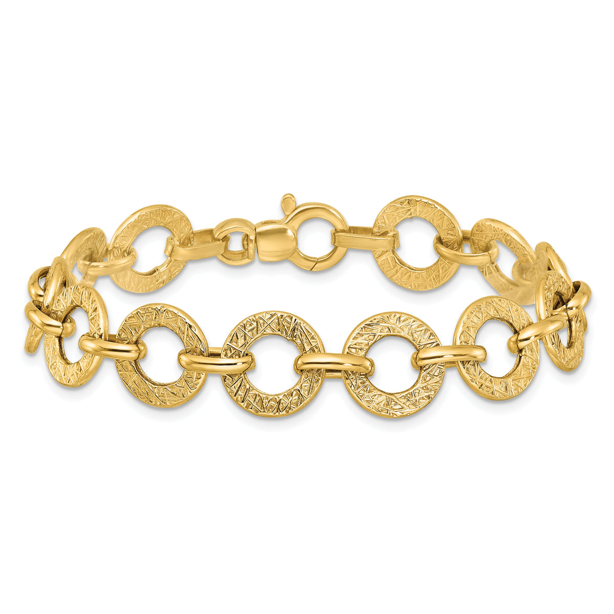14K Polished and Textured 7in Fancy Link Bracelet-SF3155-7