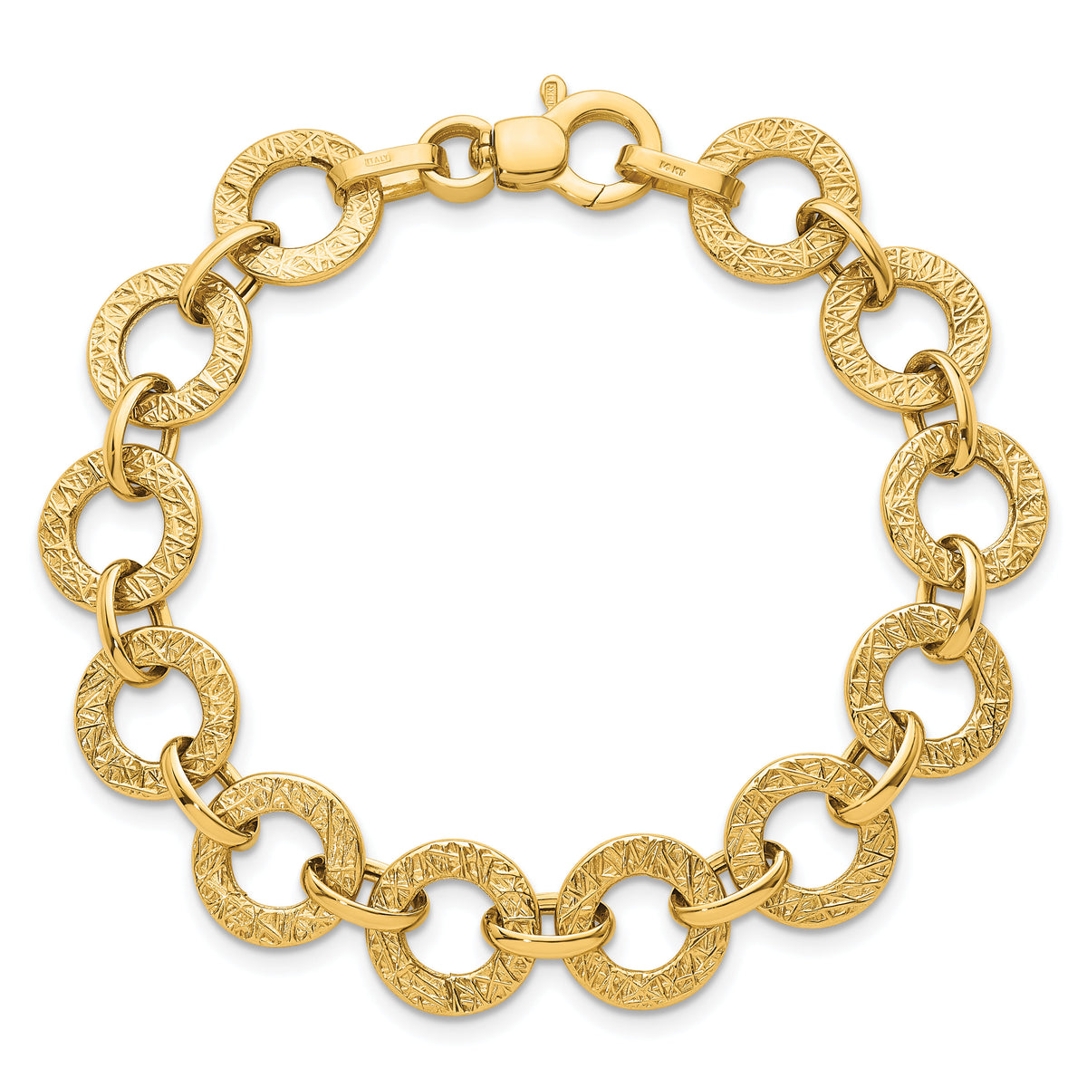 14K Polished and Textured 7in Fancy Link Bracelet-SF3155-7