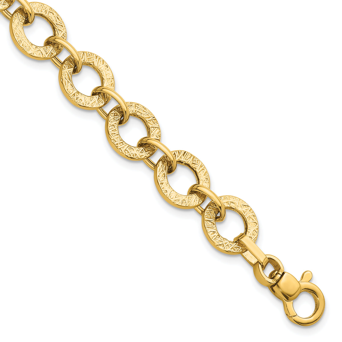 14K Polished and Textured 7in Fancy Link Bracelet-SF3155-7