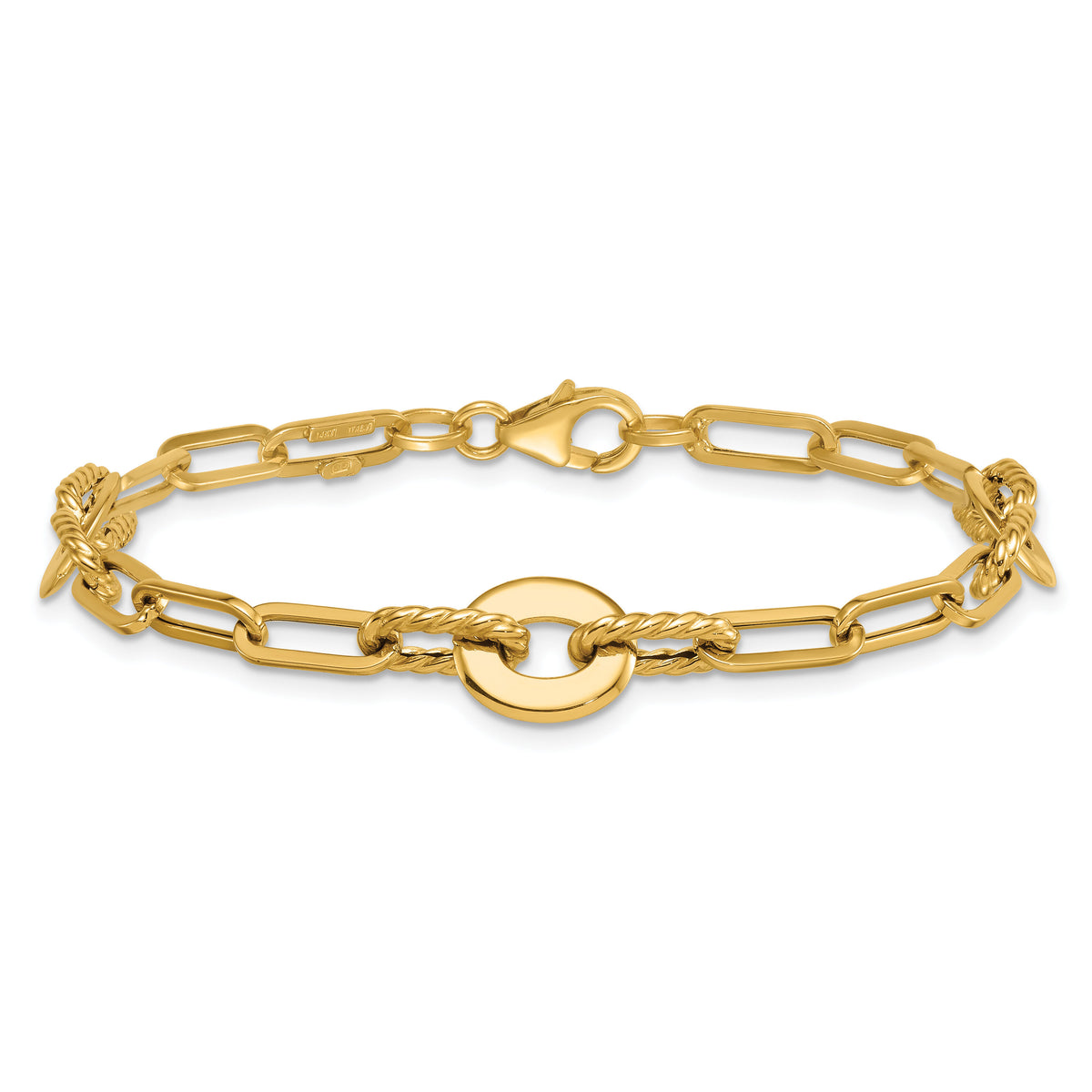 14k Polished 7.5in Textured Open Link Bracelet-SF3156-7.5