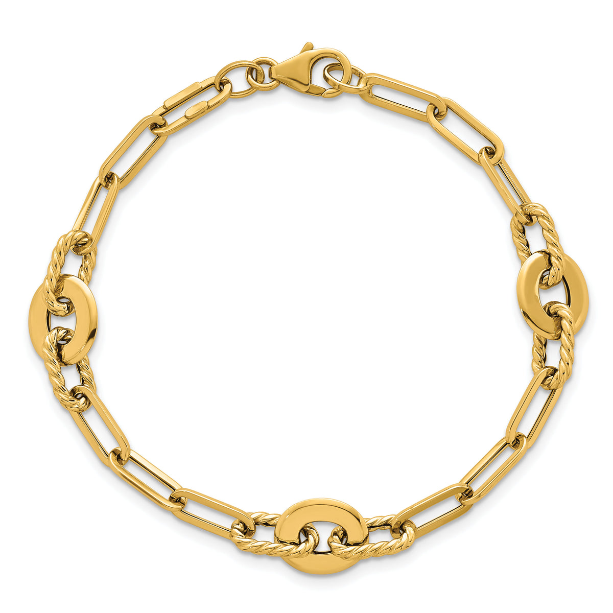 14k Polished 7.5in Textured Open Link Bracelet-SF3156-7.5