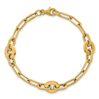 14k Polished 7.5in Textured Open Link Bracelet-SF3156-7.5