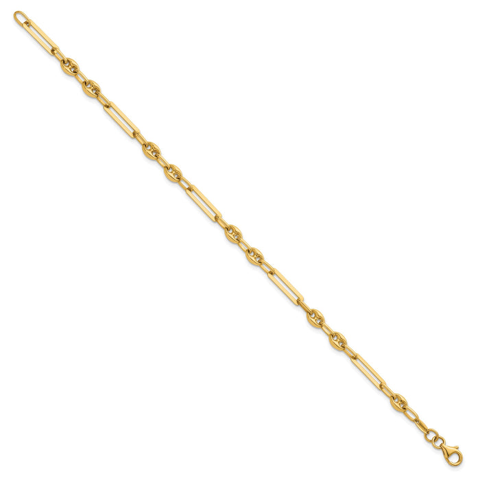 14K Polished Fancy Mixed Link w/Puffed Mariner 7.5 in Bracelet-SF3161-7.5