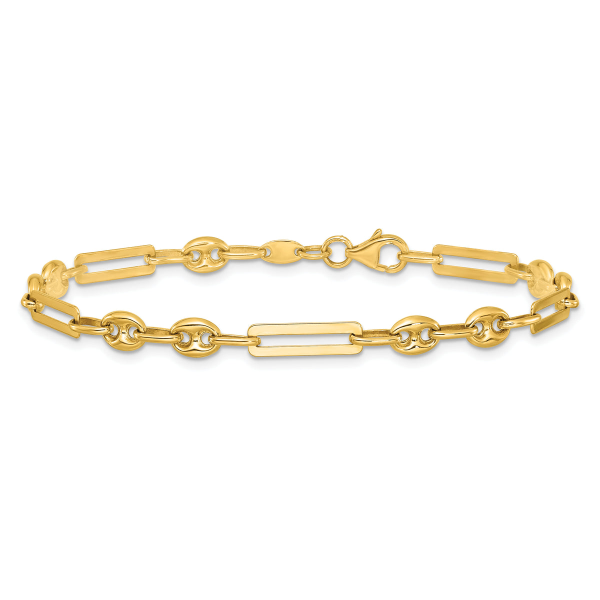 14K Polished Fancy Mixed Link w/Puffed Mariner 7.5 in Bracelet-SF3161-7.5