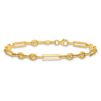 14K Polished Fancy Mixed Link w/Puffed Mariner 7.5 in Bracelet-SF3161-7.5
