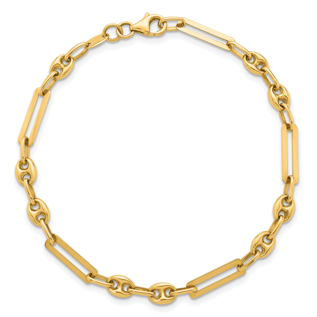 14K Polished Fancy Mixed Link w/Puffed Mariner 7.5 in Bracelet-SF3161-7.5