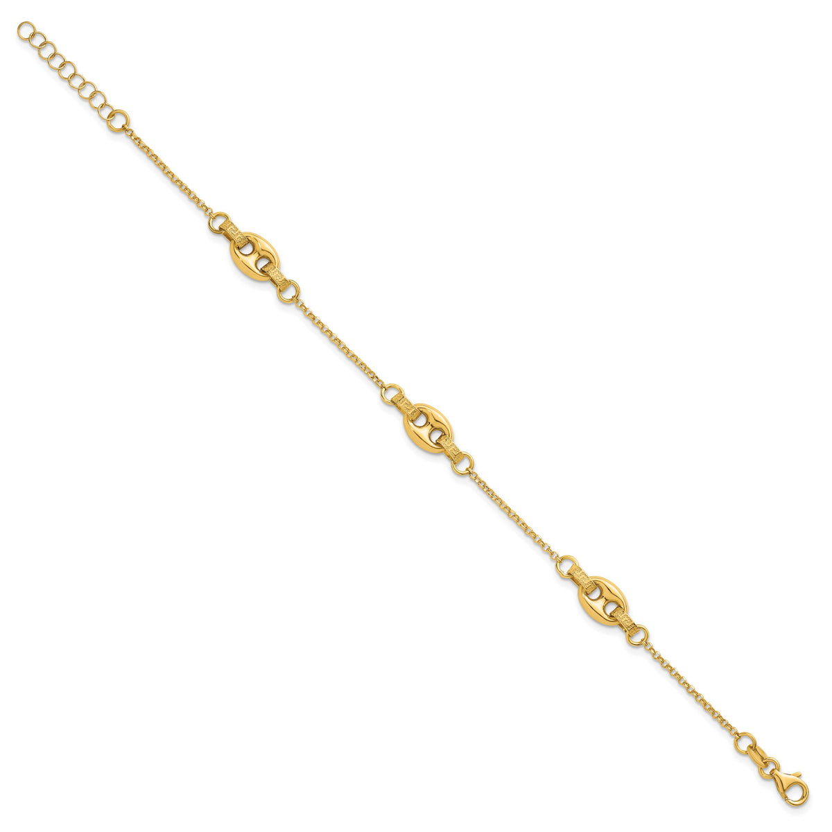14K Polished and Textured Greek Key 7.25 w/1in ext. Link Bracelet-SF3163-7.25