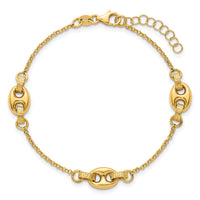 14K Polished and Textured Greek Key 7.25 w/1in ext. Link Bracelet-SF3163-7.25