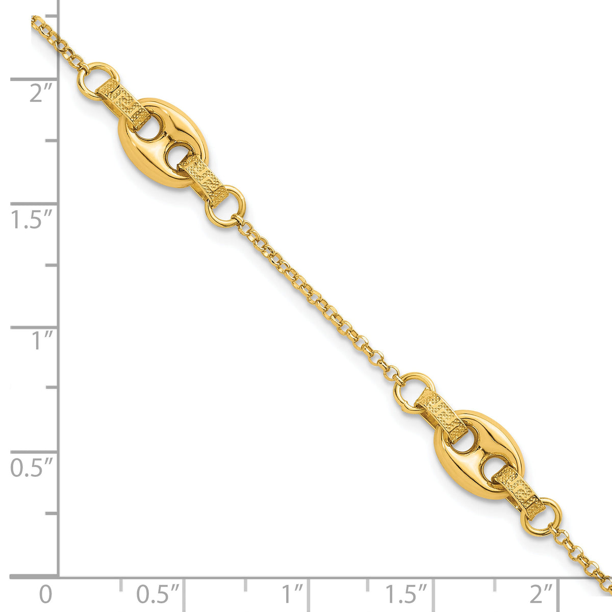 14K Polished and Textured Greek Key 7.25 w/1in ext. Link Bracelet-SF3163-7.25