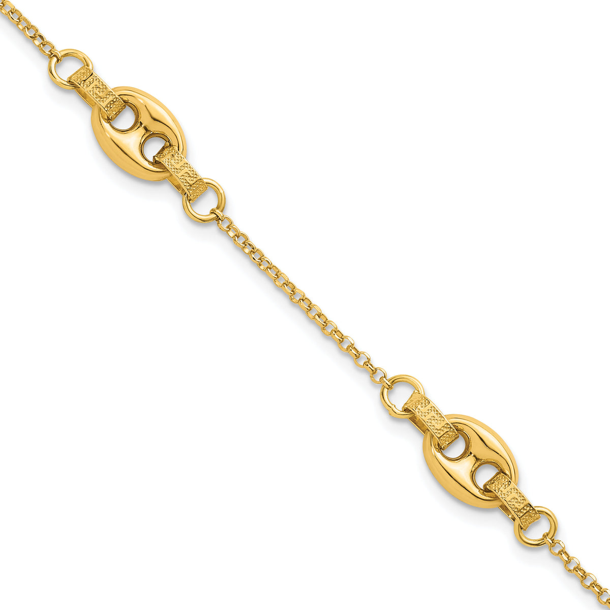 14K Polished and Textured Greek Key 7.25 w/1in ext. Link Bracelet-SF3163-7.25