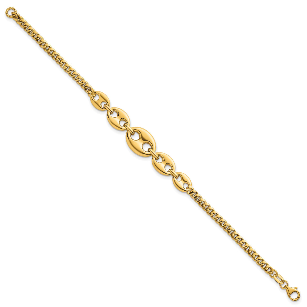 14k Polished Puffed Mariner and Curb Link 7inch Bracelet-SF3164-7