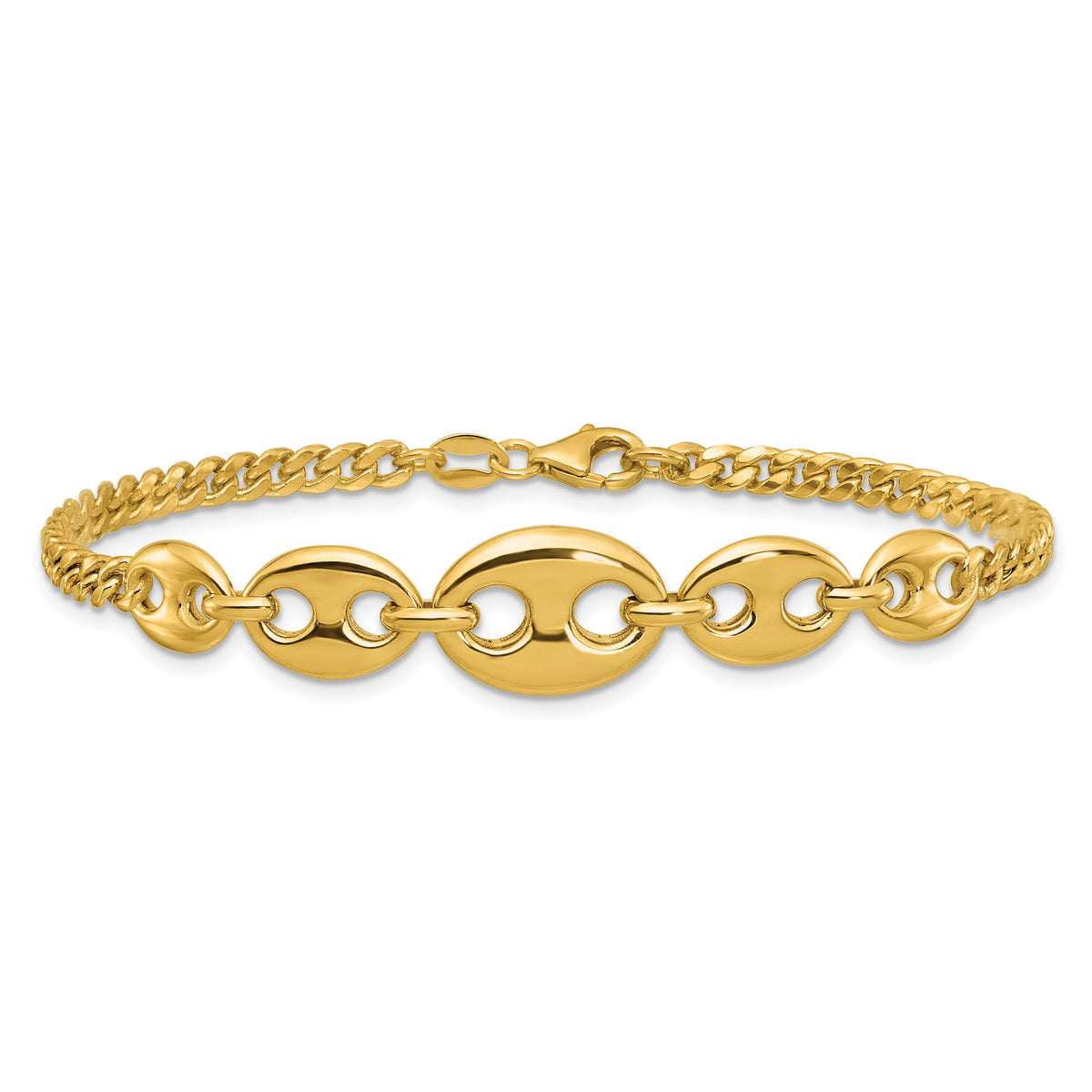 14k Polished Puffed Mariner and Curb Link 7inch Bracelet-SF3164-7