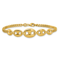 14k Polished Puffed Mariner and Curb Link 7inch Bracelet-SF3164-7