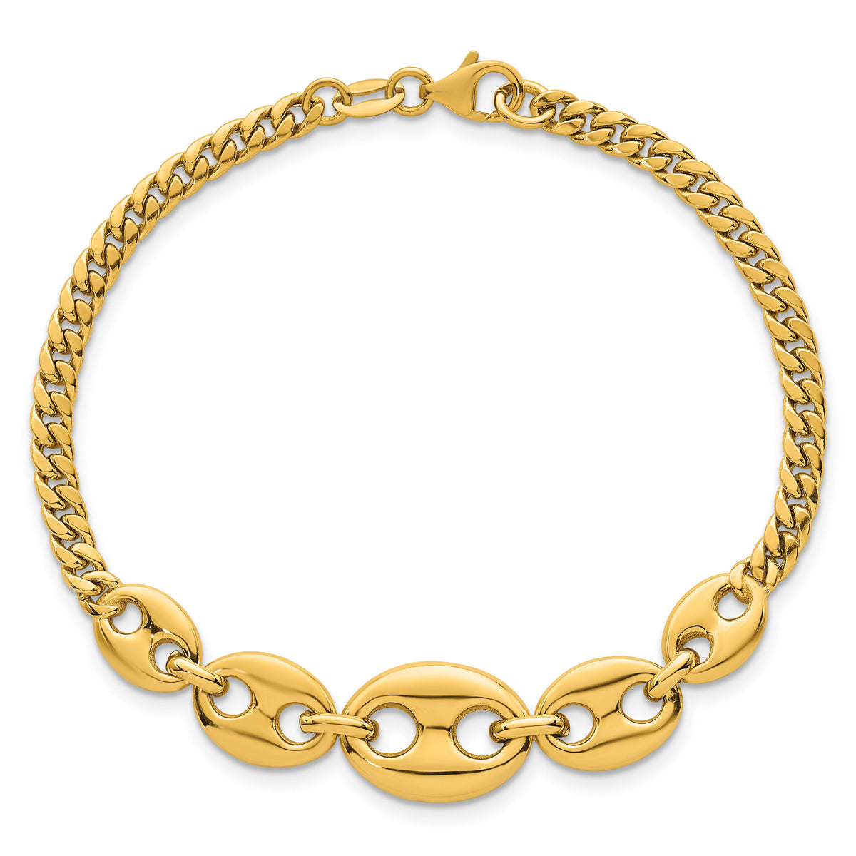 14k Polished Puffed Mariner and Curb Link 7inch Bracelet-SF3164-7