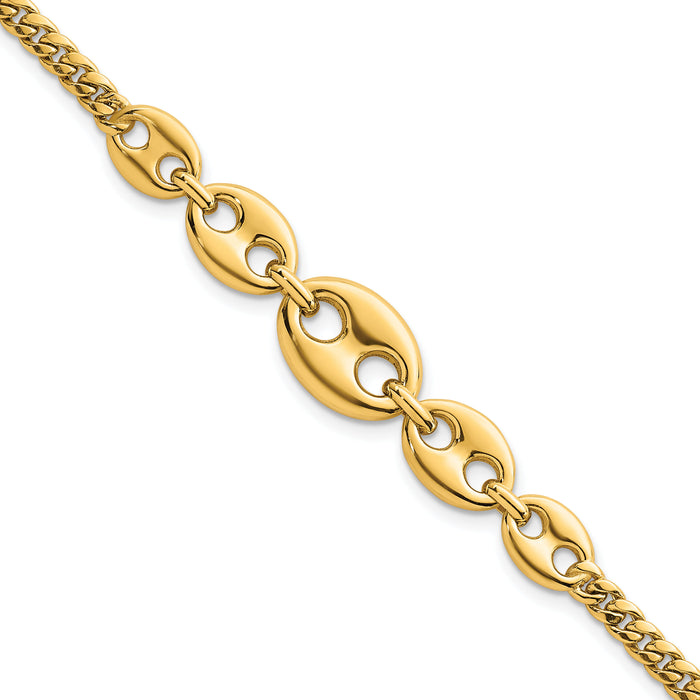 14k Polished Puffed Mariner and Curb Link 7inch Bracelet-SF3164-7