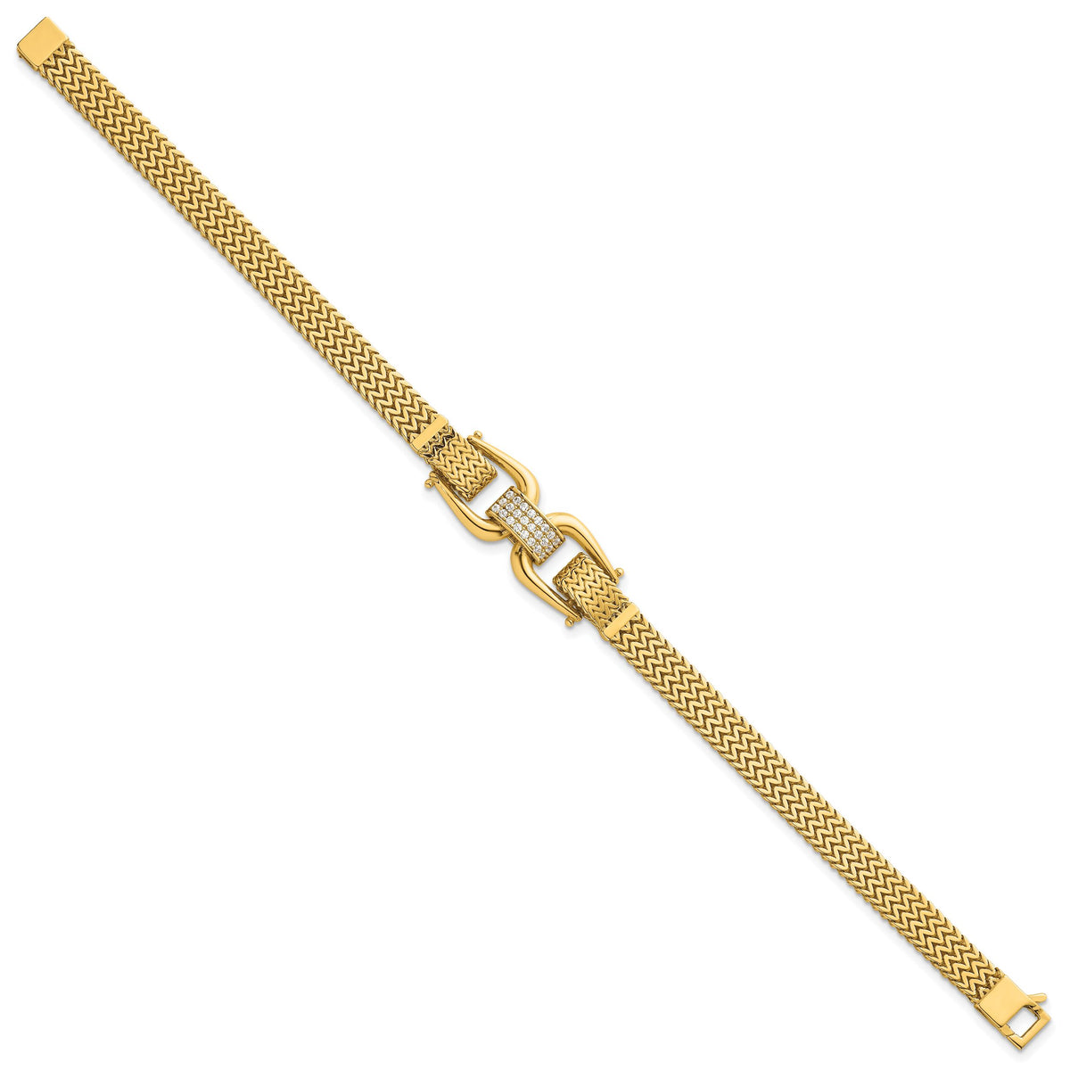 14k Polished Fancy Link w/ CZ 7.5in Bracelet-SF3167-7.5
