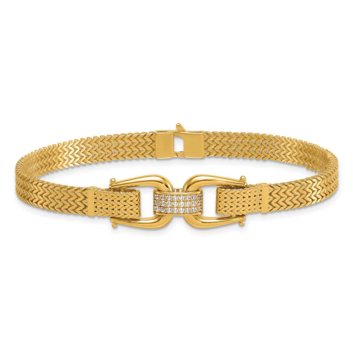 14k Polished Fancy Link w/ CZ 7.5in Bracelet-SF3167-7.5