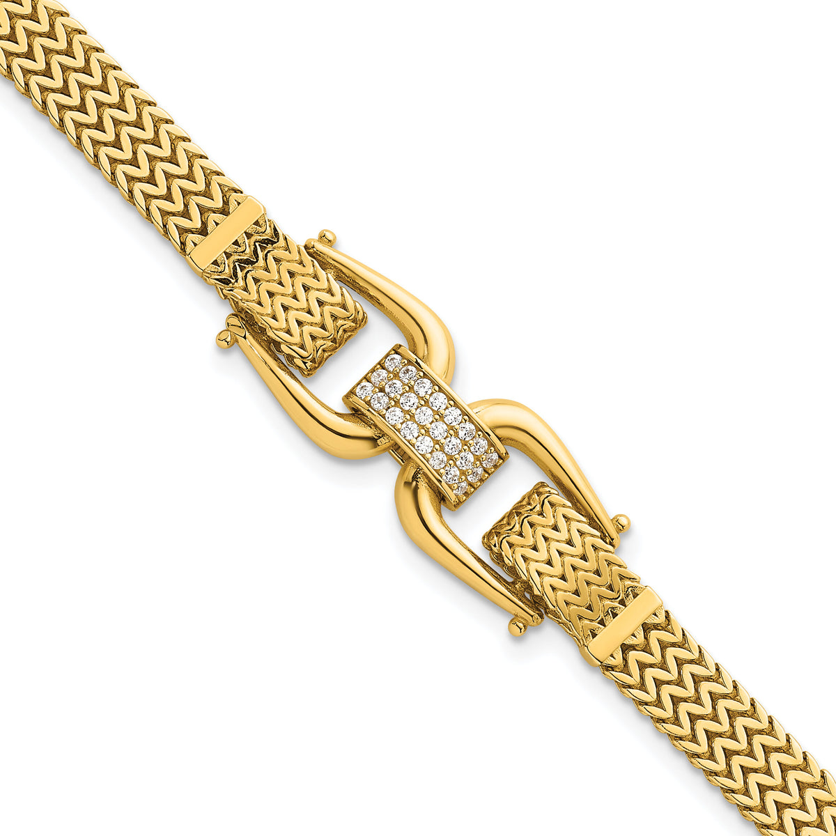 14k Polished Fancy Link w/ CZ 7.5in Bracelet-SF3167-7.5