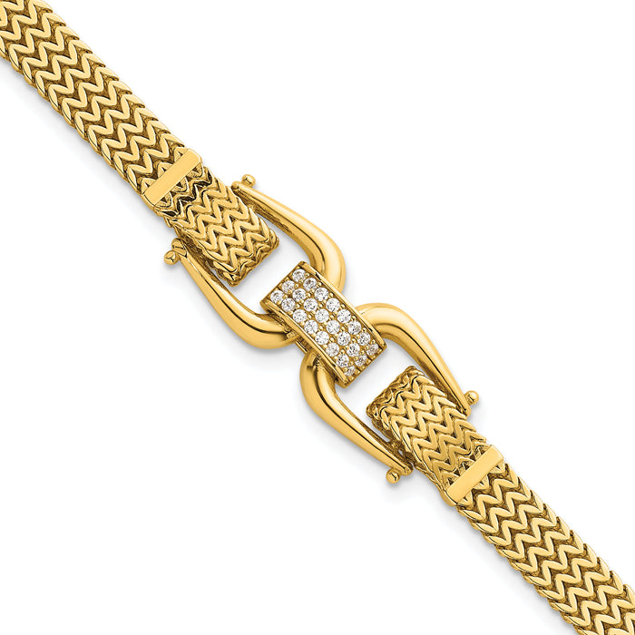 14k Polished Fancy Link w/ CZ 7.5in Bracelet-SF3167-7.5