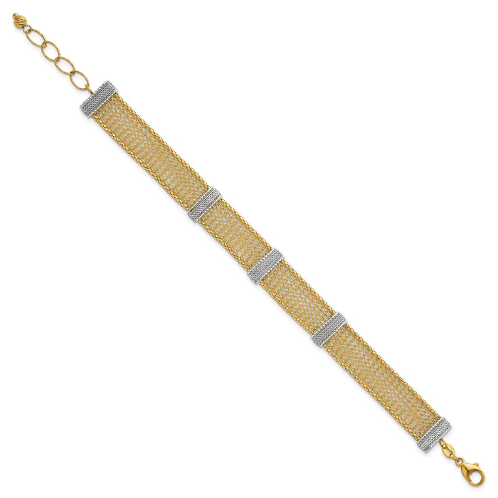 14k Two-tone Textured Mesh 6.75in with 1in ext Bracelet-SF3168-6.75