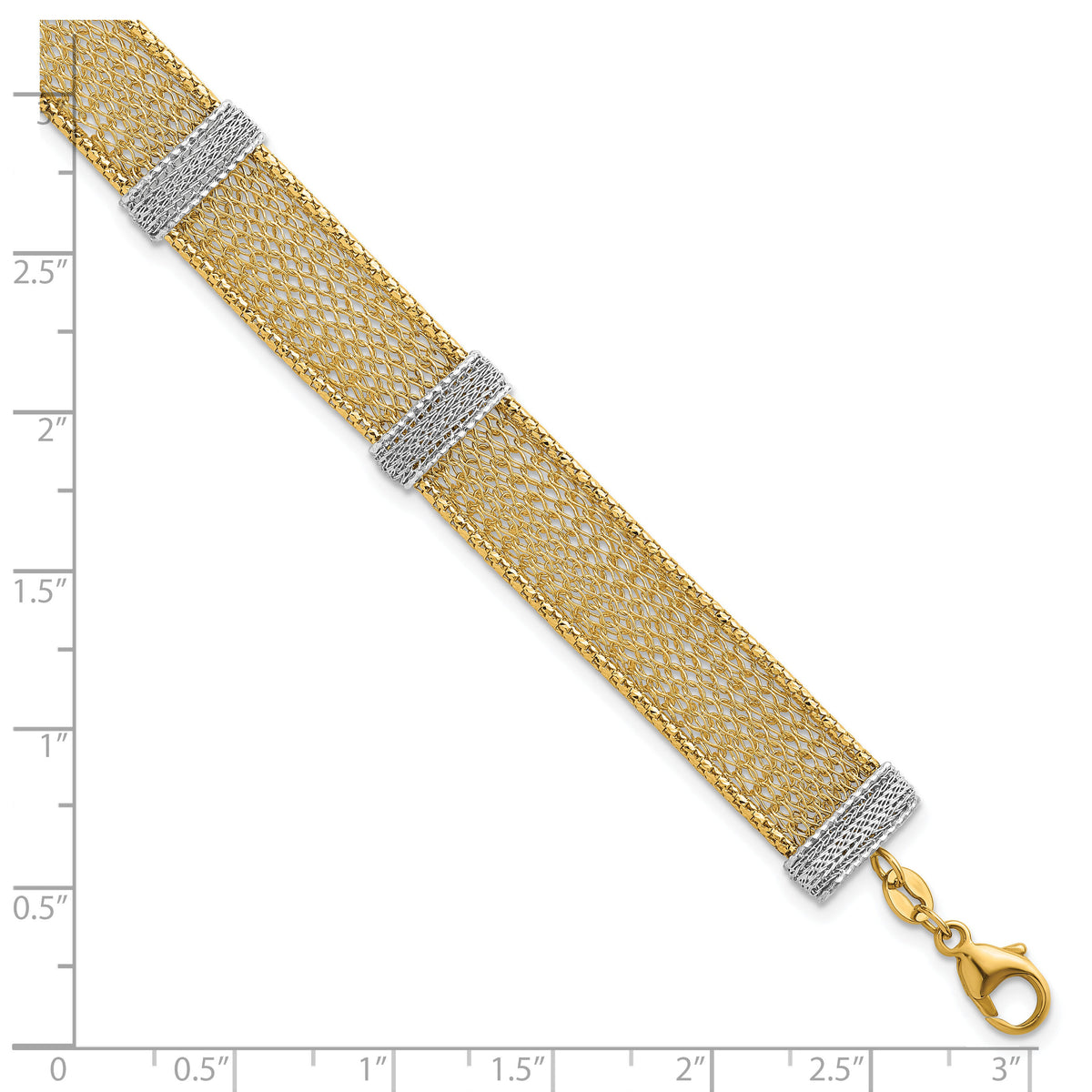 14k Two-tone Textured Mesh 6.75in with 1in ext Bracelet-SF3168-6.75