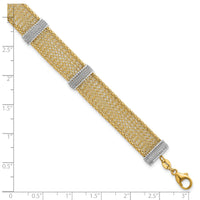14k Two-tone Textured Mesh 6.75in with 1in ext Bracelet-SF3168-6.75
