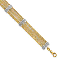 14k Two-tone Textured Mesh 6.75in with 1in ext Bracelet-SF3168-6.75