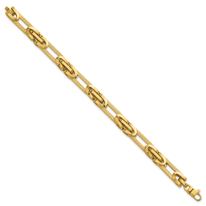 14k Polished & Textured Greek Key Design Oval Link 7.25 in Bracelet-SF3172-7.25