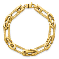 14k Polished & Textured Greek Key Design Oval Link 7.25 in Bracelet-SF3172-7.25