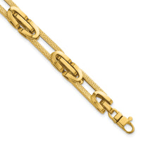 14k Polished & Textured Greek Key Design Oval Link 7.25 in Bracelet-SF3172-7.25