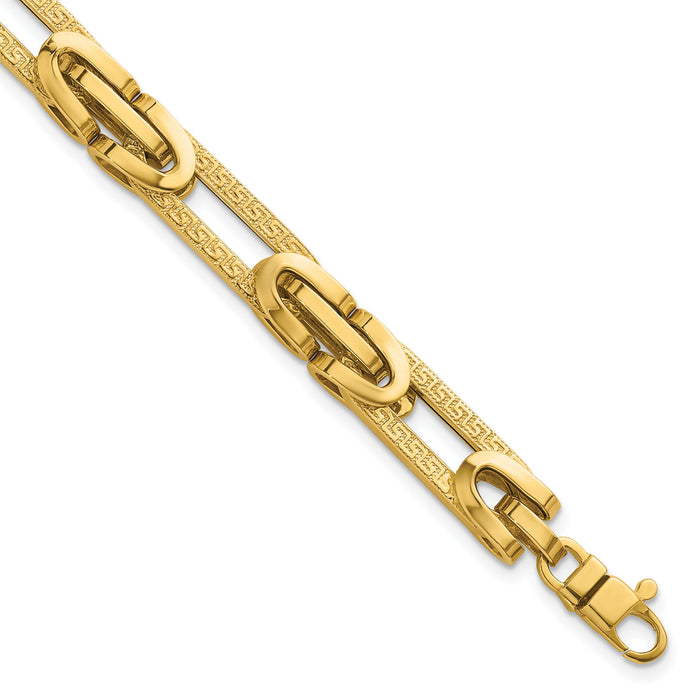 14k Polished & Textured Greek Key Design Oval Link 7.25 in Bracelet-SF3172-7.25
