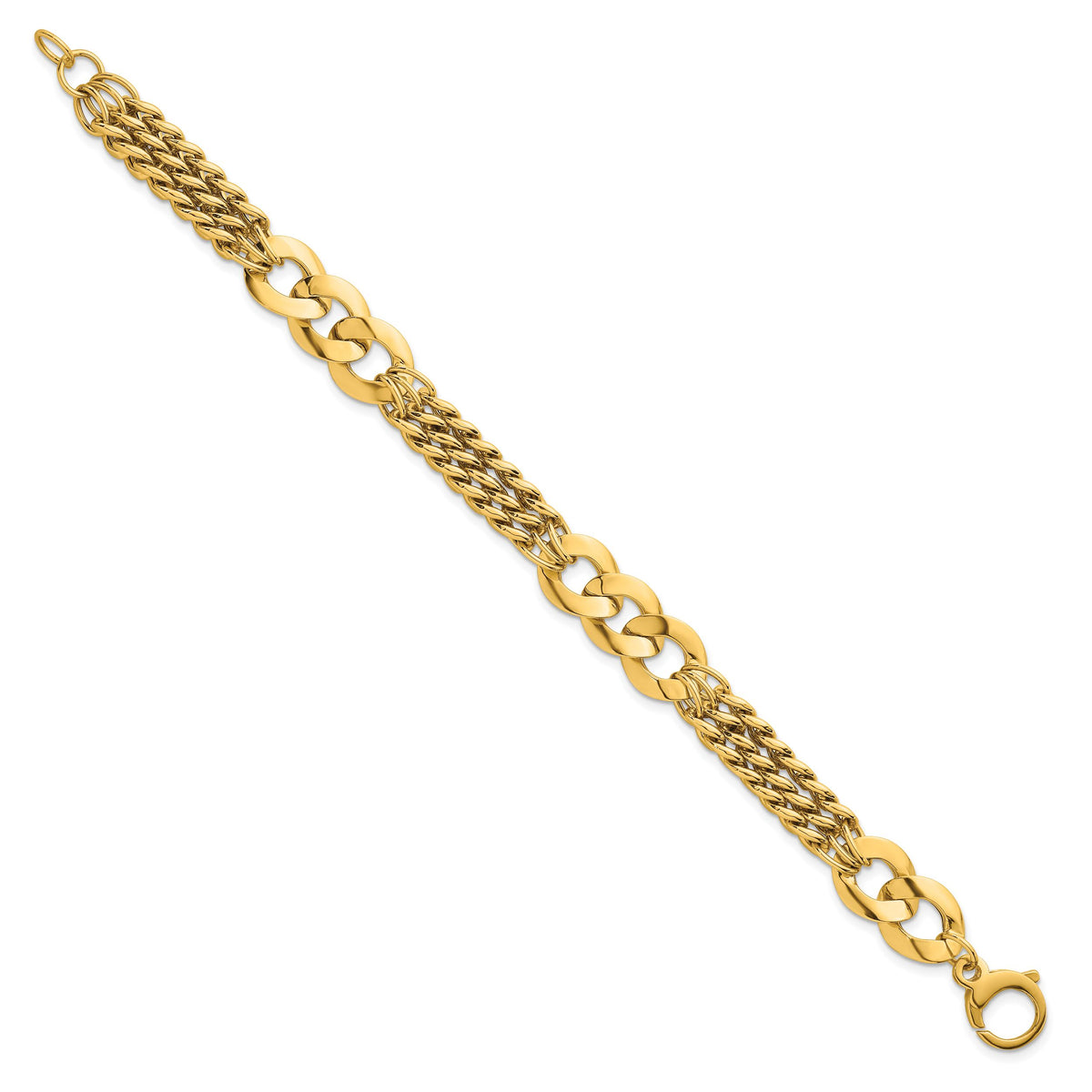 14k Polished Triple Strand Fancy Curb Link Bracelet-SF3173-7.25
