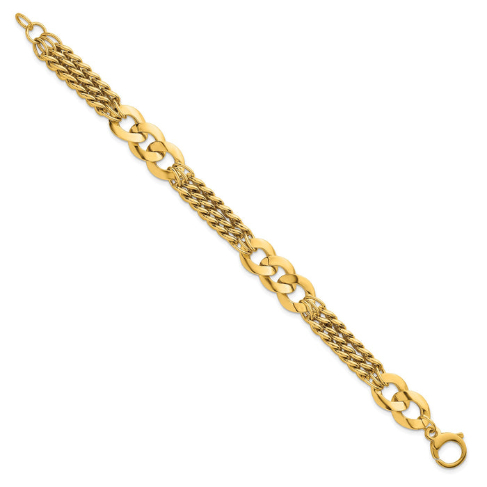 14k Polished Triple Strand Fancy Curb Link Bracelet-SF3173-7.25