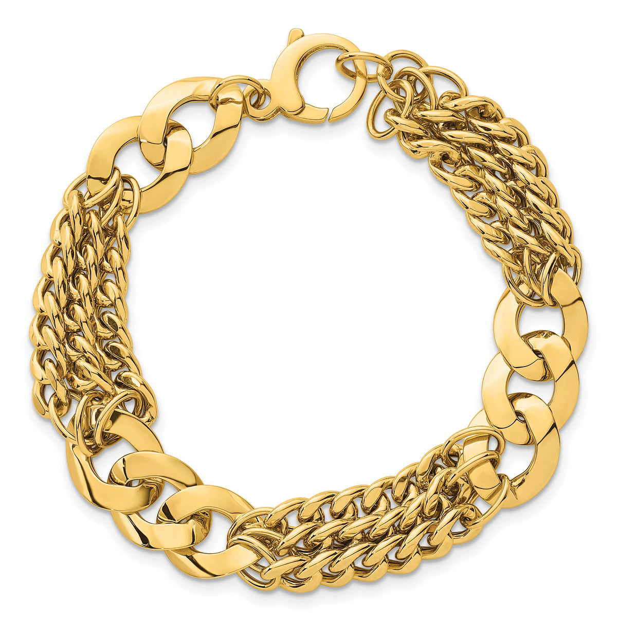 14k Polished Triple Strand Fancy Curb Link Bracelet-SF3173-7.25