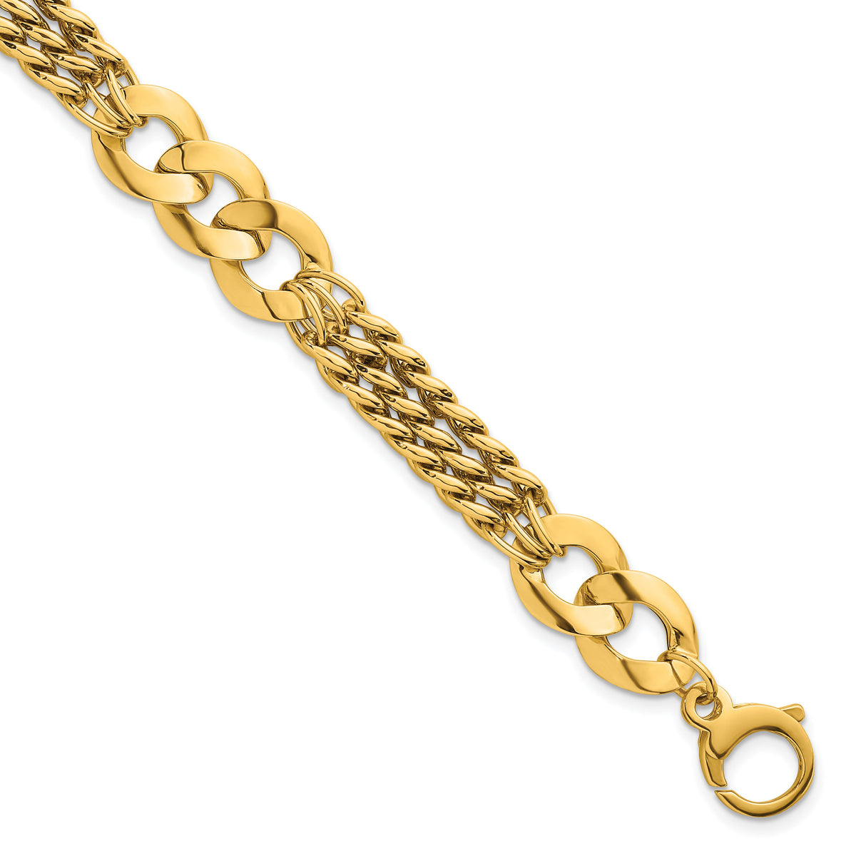 14k Polished Triple Strand Fancy Curb Link Bracelet-SF3173-7.25