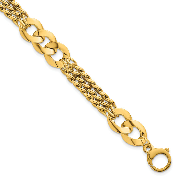 14k Polished Triple Strand Fancy Curb Link Bracelet-SF3173-7.25