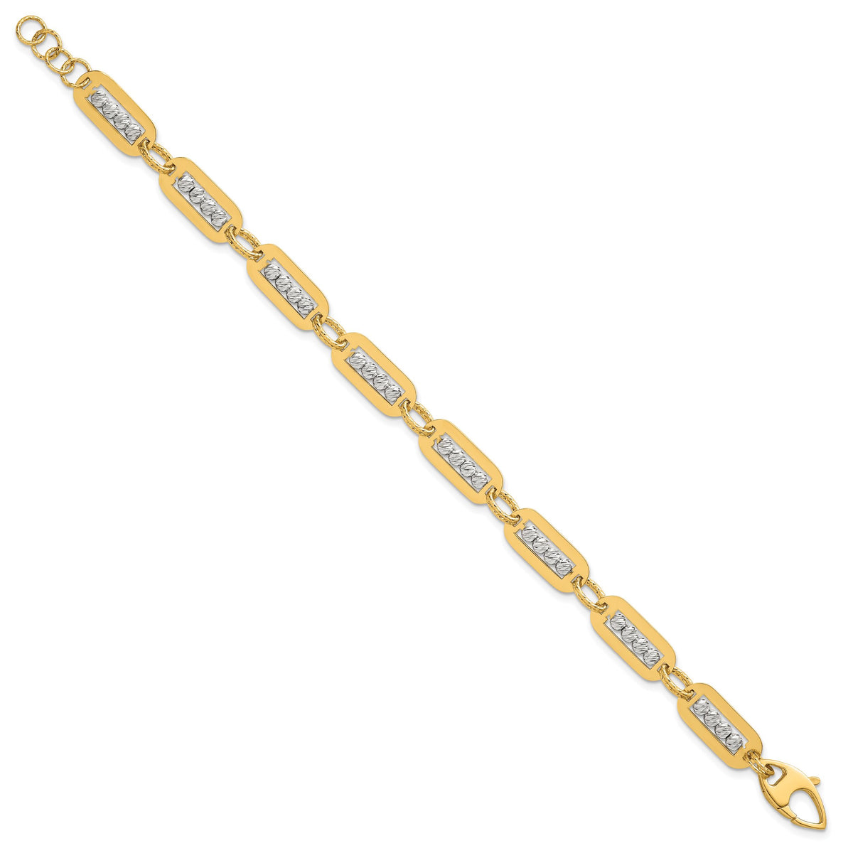 14K Two-Tone Polished Diamond-cut Bead 7.25 w/.5in ext. Bracelet-SF3178-7.25