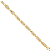 14K Two-Tone Polished Diamond-cut Bead 7.25 w/.5in ext. Bracelet-SF3178-7.25