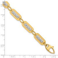 14K Two-Tone Polished Diamond-cut Bead 7.25 w/.5in ext. Bracelet-SF3178-7.25