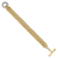 14k w/White Rhodium Textured Fancy Chain CZ Toggle Bracelet-SF3179-7.5