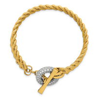 14k w/White Rhodium Textured Fancy Chain CZ Toggle Bracelet-SF3179-7.5