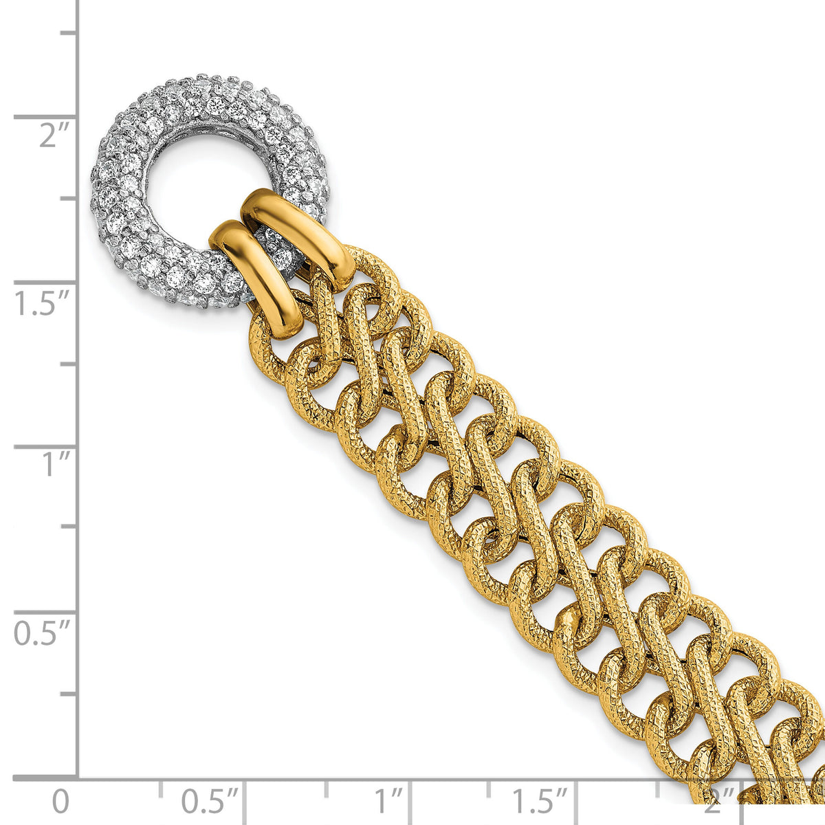 14k w/White Rhodium Textured Fancy Chain CZ Toggle Bracelet-SF3179-7.5