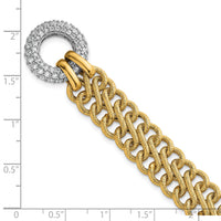 14k w/White Rhodium Textured Fancy Chain CZ Toggle Bracelet-SF3179-7.5