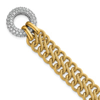 14k w/White Rhodium Textured Fancy Chain CZ Toggle Bracelet-SF3179-7.5