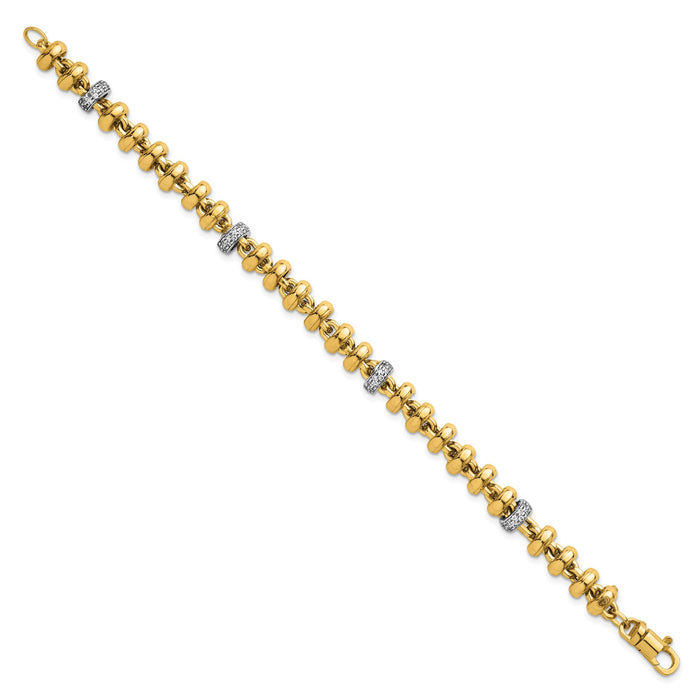 14k Two-tone Polished Fancy Link CZ 7.5in Bracelet-SF3182-7.5