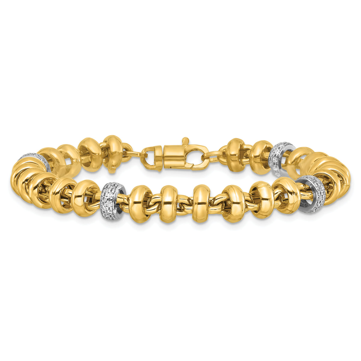 14k Two-tone Polished Fancy Link CZ 7.5in Bracelet-SF3182-7.5