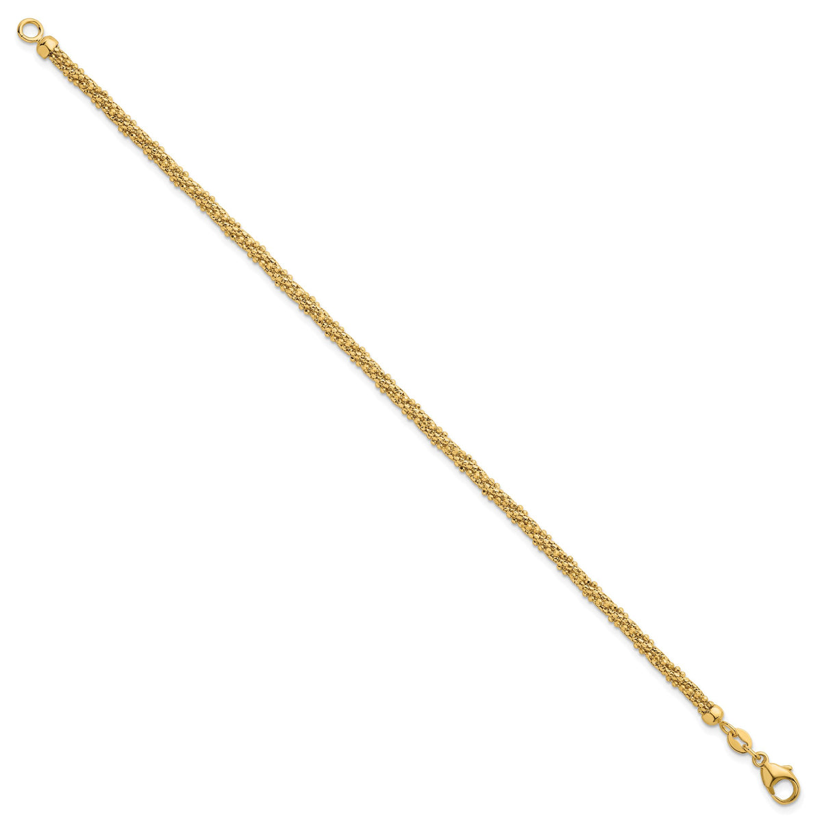 14k Textured Twisted Fancy Beaded 3mm Bracelet-SF3194-7.75