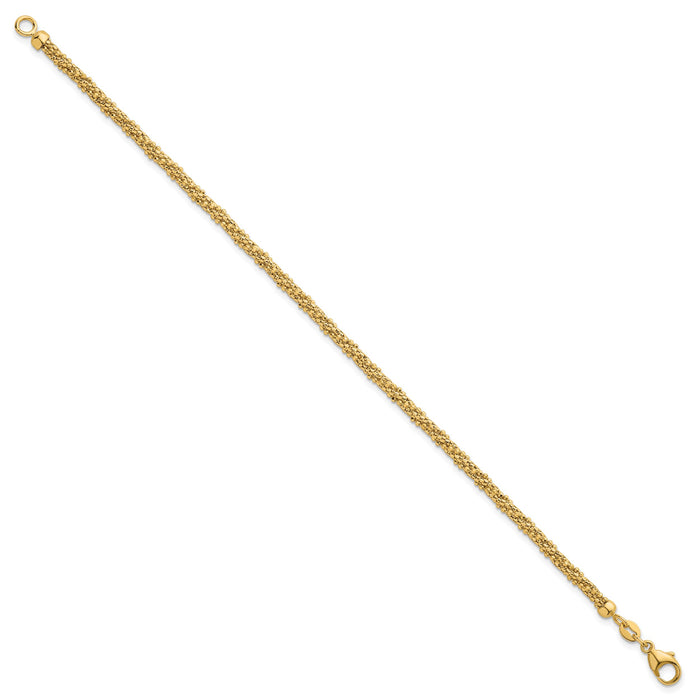 14k Textured Twisted Fancy Beaded 3mm Bracelet-SF3194-7.75